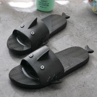 夏天鲨鱼拖鞋男夏一字凉拖鞋室内防滑休闲沙滩凉拖男女情侣拖 鲨鱼黑色 36-37