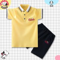 史努比儿童套装夏季新款男童polo衫潮流翻领短袖t恤 宽松小孩短裤 PLB570黄+DK570黑 110 收藏店铺优先发