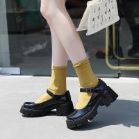jk制服鞋高跟小皮鞋女2020新品粗跟单鞋女洛丽塔复古玛丽珍厚底鞋 亮面黑(收藏关注 优先发货) 35