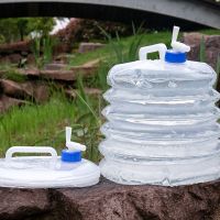 户外折叠水桶可伸缩蓄水桶野营便携饮水机大容量野炊水具带水龙头 透明PE款 [5升]