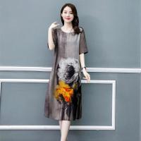 [大码]洋气阔太太雪纺连衣裙女夏秋胖人遮肚显瘦减龄中年妈妈裙 黑色 M 建议90-100斤