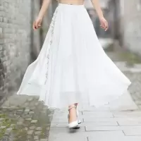 汉服衬裙打底半身裙夏汉服女仙女裙刺绣花盘扣雪纺半身裙文艺复古 806#白色 S
