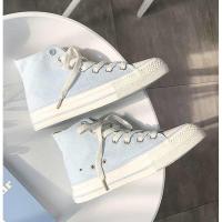 新品ins帆布鞋女鞋子2021春季新款韩版ulzznag百搭板鞋高帮潮鞋 晨雾蓝 35