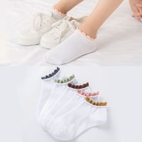 袜子女短袜可爱深色花边棉浅色淡色透气秋款低帮白色学生袜船袜 5双装 白色 彩边