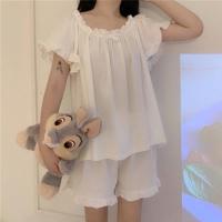 秋季睡衣女外出ins春夏季长袖长裤简约开衫秋装学生可外穿家居服 纯白花边套装 M[75-100斤]