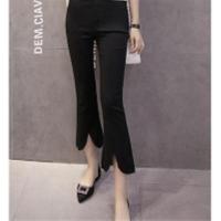 春夏季高腰微喇叭裤女裤显瘦修身九分裤开叉休闲裤西裤阔腿裤子女 开八字 S【80-95斤】