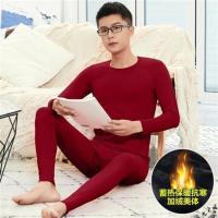 秋冬季男士内衣套装打底秋衣裤秋裤保暖衬衣衬裤成套加绒线衣线裤 酒红色保暖套装 4XL[建议165-180斤]