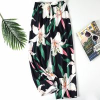 棉绸睡裤女夏季薄款单条阔腿裤人造棉防蚊沙滩裤外穿绵绸家居短裤 长裤-1柳暗花明 L[建议95斤以内]