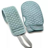 磨砂洗澡巾双面加厚成人搓背神器搓澡巾拉背条强力粗砂去污搓背条 蓝色组合(旧款)