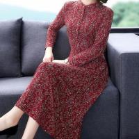 阔太太高端洋气长袖连衣裙2020春秋冬新款中年女装气质贵夫人长裙 红色6035# 高品质 M 建议105斤以下