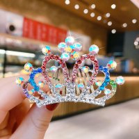 儿童皇冠水晶插梳可爱卡通公主发卡头饰宝宝王冠发夹发饰发梳水钻 五瓣花彩水晶-大号[收藏加购 优先发货]