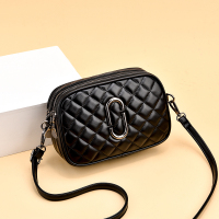 春夏三层百搭迷你小包包女2021新款潮时尚软皮菱格单肩斜挎相机包 黑色