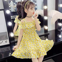 女童连衣裙夏装2021新款中大童碎花裙子夏季小女孩洋气公主连衣裙 黄色碎花 110+适合身高1-1.1米