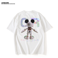 ins镭射反光米奇情侣装vibe风短袖T恤男女国潮牌宽松百搭潮流体恤 白色-1238 M 推荐100斤-140斤