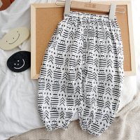 宝宝软棉麻灯笼裤夏季薄款男小童宽松长裤女儿童防蚊裤婴儿家居裤 黑白条条点点 80cm