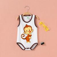 新生婴儿连体衣服夏季薄款男女宝宝短袖包屁睡衣全棉背心三角哈衣 米白色 三角哈衣-贪吃猴 建议身高66CM