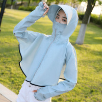 2021夏季新款骑车防晒衣女长袖防晒罩衫防紫外线透气防晒服薄外套 灰蓝大沿-防晒衣 均码