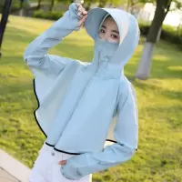 2021夏季新款骑车防晒衣女长袖防晒罩衫防紫外线透气防晒服薄外套 灰蓝大沿-防晒衣 均码