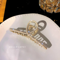 珍珠水钻发夹后脑勺大号发卡头发抓夹鲨鱼夹子2021年新款头饰女夏 金色珍珠钻石抓夹-约11.3CM