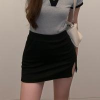 学院风polo领t恤女设计感小众别致薄款显瘦夏季短袖拼接短款上衣 7016#黑色短裙 均码