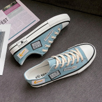 国潮高帮帆布鞋男韩版潮流百搭鞋子男潮鞋2021春季新款港风布鞋男 蓝色-低帮 39