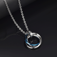 项链男潮搭配衣服嘻哈挂饰吊坠夏季轻奢小众日系钛钢个性配饰挂坠 蓝色吊坠+O字链60cm+皮绳链