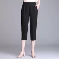 妈妈夏天裤子薄款中老年人夏季休闲大码七分裤宽松九分松紧腰女裤 黑色七分裤 XL(2尺-2尺2)