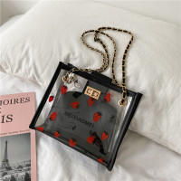 夏季小清新包包女2021新款潮时尚透明果冻包百搭单肩包斜挎链条包 透明款黑色