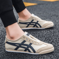 帆布鞋男不系带一脚蹬懒人百搭休闲潮流2021新款夏季透气情侣韩版 米白色 35 女码偏瘦