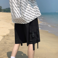 工装短裤男夏季潮牌机能风休闲五分裤港风潮流直筒宽松百搭沙滩裤 黑色 M