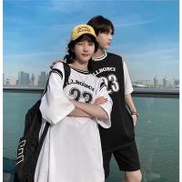 夏装情侣装2021新款ins假两件短袖t恤男潮牌宽松五分袖篮球服潮流 白色 高质量 S