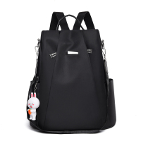 双肩包女2021新款时尚牛津布帆布百搭防盗大容量女士旅行双肩背包 黑色