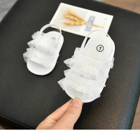 夏季女婴儿凉鞋0-1岁公主鞋宝宝蕾丝学步鞋3-6-12个月布底婴幼儿8 白色 12码/11cm