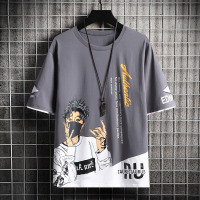 时尚半截男士2021新品夏季t恤ins港风潮牌短袖潮流宽松百搭体恤 深灰色 M