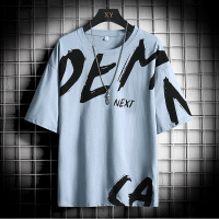 字母t恤男士短袖夏季新品潮流百搭半袖港风上衣潮牌ins青少年体恤 冰蓝色 M