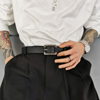 裤腰带男个性港风黑色学生复古时尚潮人牛仔裤简约休闲ins皮带女 黑色(2.8cm) 105cm