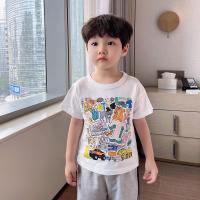 优优之家小童印花短袖宝宝百搭衣上男童休闲T恤儿童韩版百搭半袖 白色 100cm