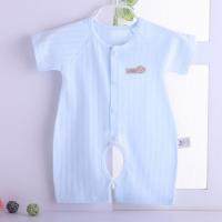 婴儿连体衣春夏款 新生儿无袖哈衣田鸡裤宝宝睡衣儿童衣服爬爬服 提花竖条短连蓝(开裆) 66cm