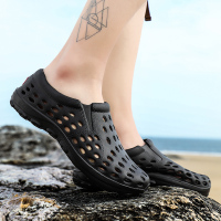 夏季洞洞鞋男士懒人凉鞋韩版潮流套脚休闲鞋男防滑轻便涉水沙滩鞋 全黑 38