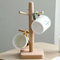 日式榉木杯架 创意收纳置物架茶杯挂架倒挂家用沥水木质水杯子架j 榉木六爪[特价]