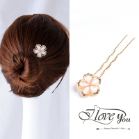 水钻发插发梳发卡七齿倒插发夹发簪古风头饰插梳妈妈盘发神器发饰 3#U型五叶花