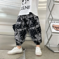 奇奇鲨男童防蚊裤夏季2021新款儿童灯笼裤夏装套装薄款冰丝裤宝宝 黑色 100cm