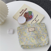 小白兔几清新夏日碎花棉布袋文艺日系化妆包女士手拿包布艺收纳袋 蒲公英 绿色