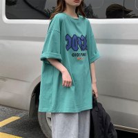 ins潮2021早春夏装新款短袖T恤女学生宽松洋气减龄百搭半袖上衣 绿色 M