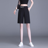 西装短裤女夏季薄款宽松休闲阔腿高腰直筒a字显瘦五分裤大码中裤 5079黑色—五分裤 S