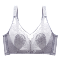 女士内衣夏季超薄款无钢圈无海绵文胸聚拢防下垂舒适性感蕾丝胸罩 草木灰 75B