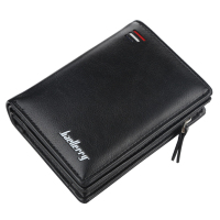 2021新款拉链短款钱包男士多卡位时尚竖款迷你按扣零钱包男卡包 黑色