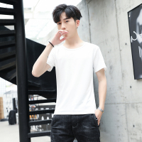 男士短袖t恤 圆领黑白条纹半袖韩版修身潮流体恤衫男装夏季上衣服 白色 圆领短袖 M