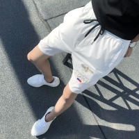 夏季短裤男休闲五分裤修身社会精神小伙沙滩裤子薄款潮牌潮流裤衩 白色 S