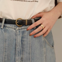 耐用小众复古皮带女士ins风百搭腰带夏季装饰配牛仔裤细裤带法式 黑色 85cm